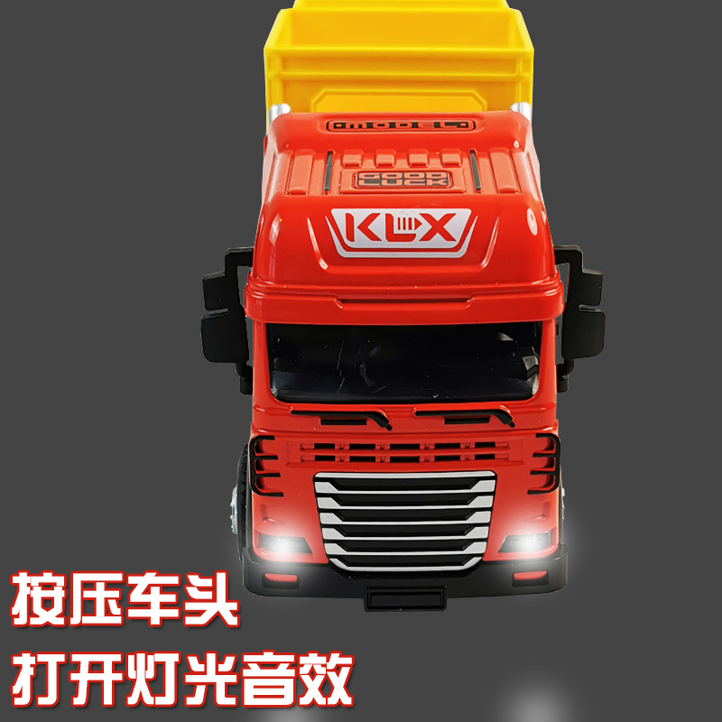 大号合金拖车玩具声光木材平板拖车模型男孩卡车货车儿童运输汽车 - 图0