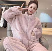 Double face Arctic suede thickened Garsuede Warm Pyjamas Winter Home Conserved 2023 New Zip Design Long Sleeve Winter Wear