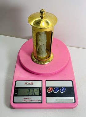 Vintage中古铜鎏金外壳老玉雕持经观音菩萨摆件家居装饰 高端奢华