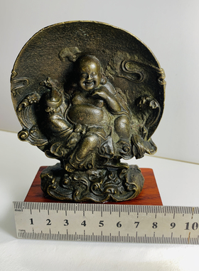 全铜 观音菩萨佛像祥云背光坐像吉祥如意老包浆古玩古董 铜器摆件