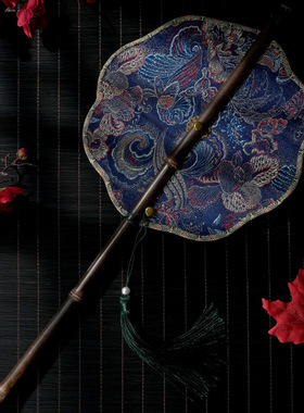 流光贝壳汉服梅花腰扇可卷折叠旋转古扇长流苏折扇便携挂腰扇子