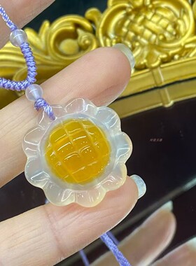 天然高冰玉髓俏色太阳花吊坠 冰彩玛瑙向日葵挂件项链玉坠