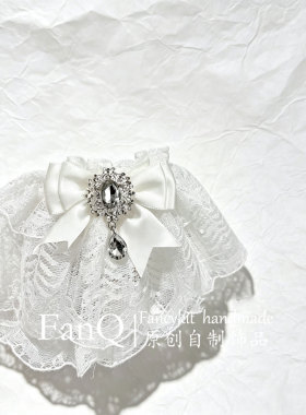 FQ日系lolita白色雀之羽千堆雪蕾丝项链重工水滴颈链配饰