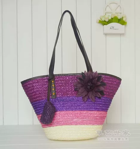 Новая женская сумка ~ приморские полосатые цветочные булочки с цветочной травяной, тканая сумка пляжная сумка ротан