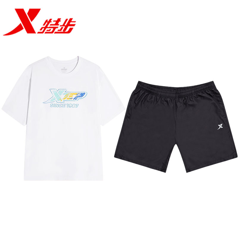 特步套装男士冬季运动服翻领速干衣服短袖裤子正品官方旗舰两件套 - 图1