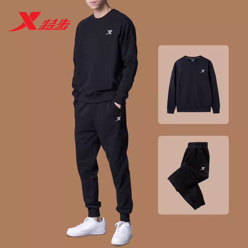 特步运动套装男装2026新款冬季套头卫衣长裤运动服男士休闲两件套,淘宝优惠券,粉丝福利购,淘宝优惠卷