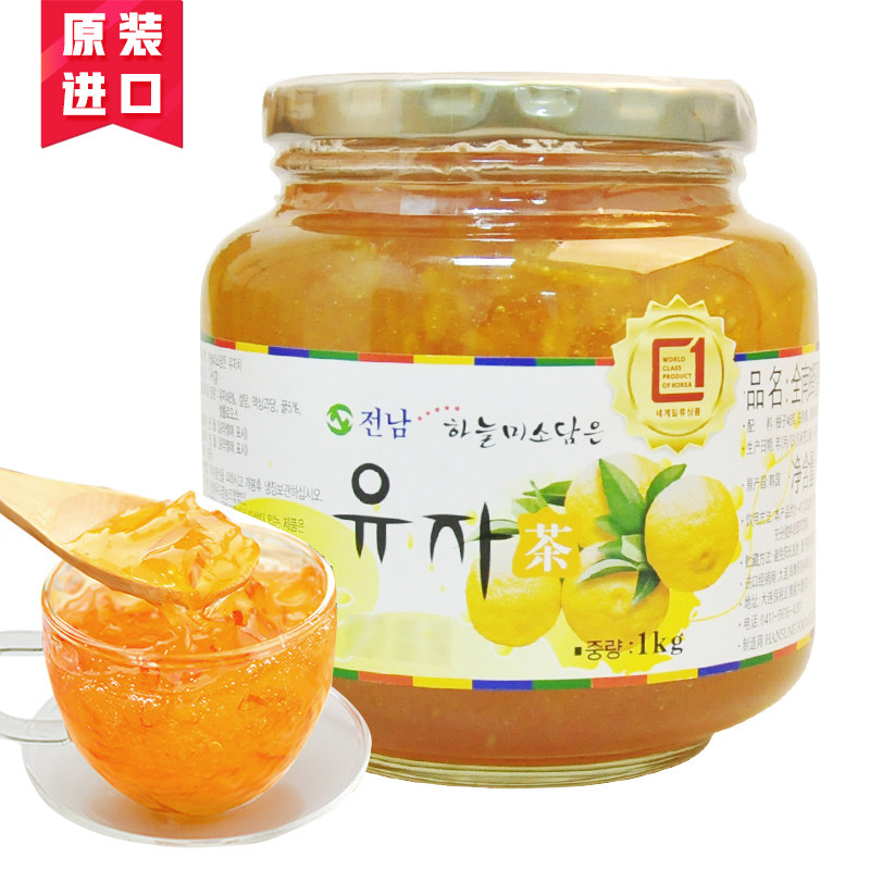 韩国原装进口全南柚子茶1000g冲饮 爱屋食品蜂蜜果味茶