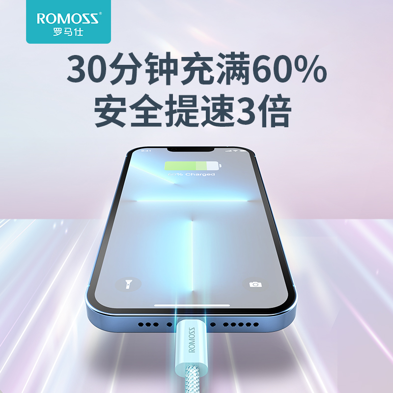 罗马仕适用于苹果PD快充数据线27W闪充正品适用于苹果iPhone12/13/14ProMax手机加长2米编织充电线mini专用 - 图1