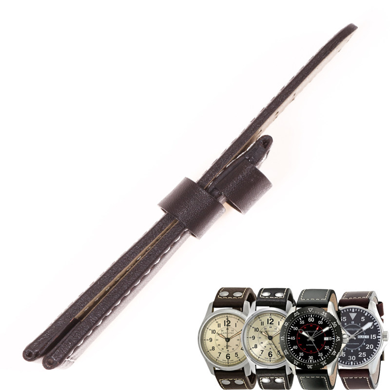 适配汉密尔顿表带手工真皮带表链 玛萨琪配件