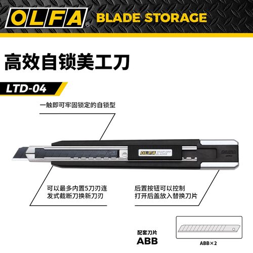 日本原装进口OLFA爱利华Ltd-04 连发黑刃小型美工刀 多用型壁纸刀 - 图0
