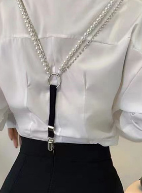珍珠链条女装饰西装ins风潮流弹力可调节背带夹韩版百搭个性腰带