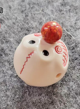 天然手工猛犸牙雕刻小丑珠三通镶嵌红欧泊精工佛头配饰配件