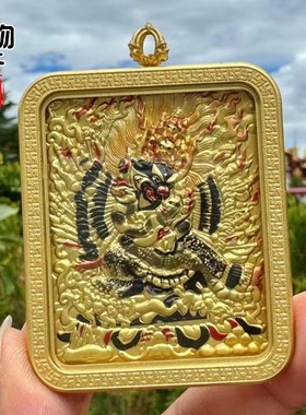 西藏唐卡纯手工彩绘财宝天王扎基拉姆牌子吊坠藏式饰品配件