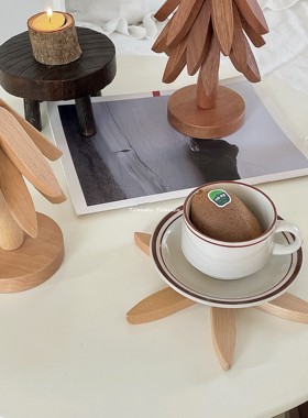 ins实木隔热垫复古装饰摆件