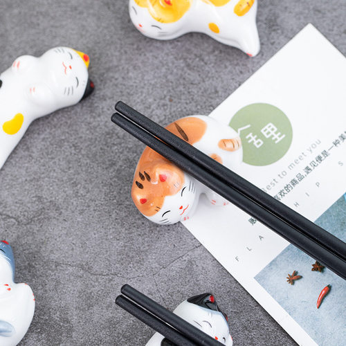 创意卡通猫咪陶瓷筷子架托餐桌筷架筷枕家用放筷子的小托筷架笔托 - 图3