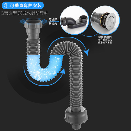 浴缸ABS加长下水管软管排水管全铜下水器下水头塞弹跳式浴缸配件 - 图0