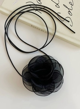 大花朵颈链复古黑色玫瑰choker锁骨链脖子饰品网红甜美儿童配饰女