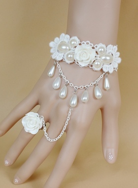 lolita配饰蕾丝手链戒指一体哥特复古cosplay暗黑系花朵儿童玫瑰