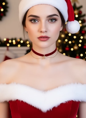 欧美跨境新款女士丝绒项圈颈链红色颈带圣诞节配饰新年choker流苏