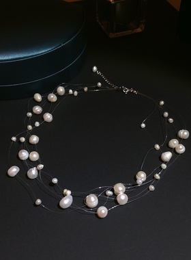 白色蕾丝珍珠韩国短款吊坠项链