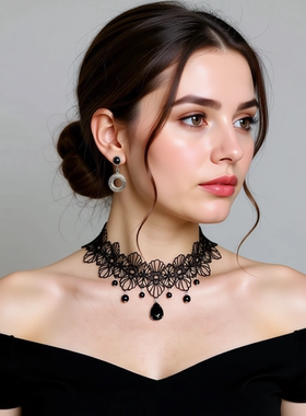 宽颈带脖子饰品蕾丝花朵项链遮疤