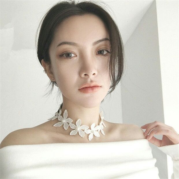 白色蕾丝颈带项圈女脖子饰品韩国森系花朵复古超仙宽锁骨遮疤新娘 白色蕾丝颈带项圈女脖子饰品韩国森系花朵复古超仙宽锁骨遮疤新娘