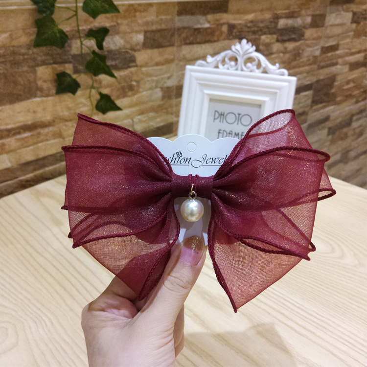 韩版纯手工蝴蝶结发夹日系公主后脑勺发卡发圈气质顶夹马尾夹发饰 - 图2