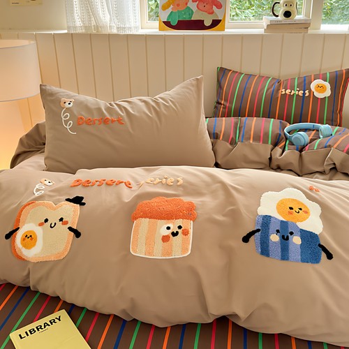 腊肠狗条纹全棉四件套加厚磨毛纯棉床单被套床上用品加大2m小狐狸 - 图1