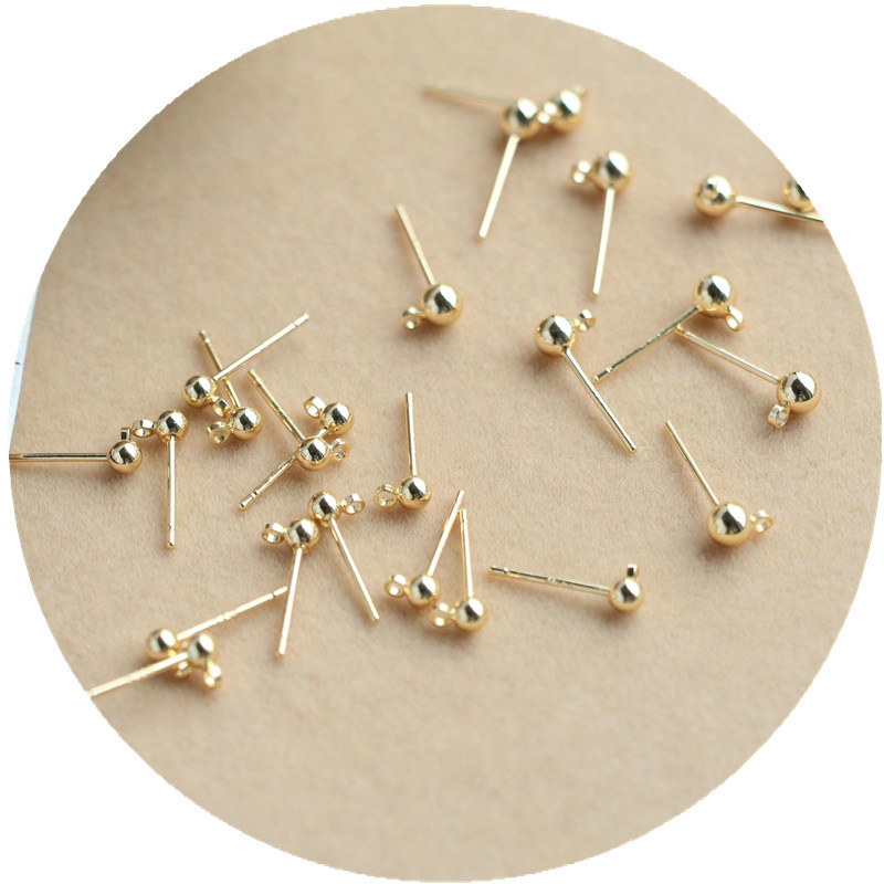 14K包金保色带挂圈吊环球针925耳针 3mm4mm耳钉DIY耳饰配件材料,淘宝优惠券,粉丝福利购,淘宝优惠卷