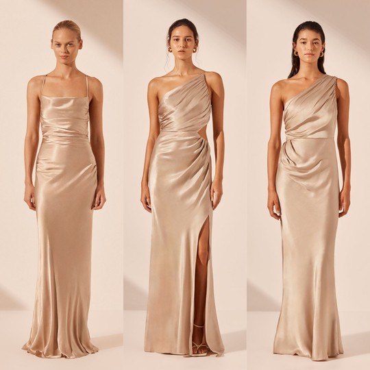 One-shoulder champagne satin bridesmaid dress niche high-end sister suit bridesmaid group bridesmaid skirt large size