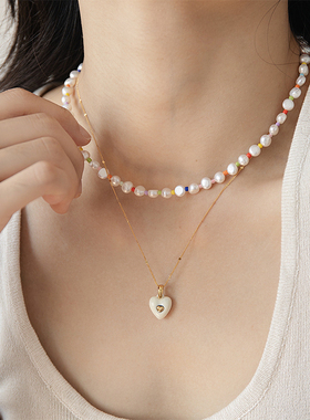 一枝橘珍珠项链爱心双层叠戴