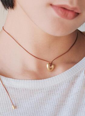 一枝橘皮绳女爱心项链复古