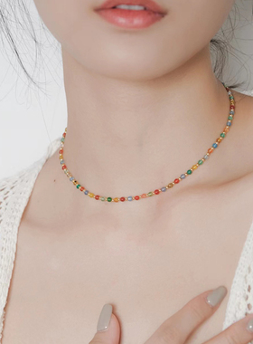 一枝橘彩色玛瑙珠子项链