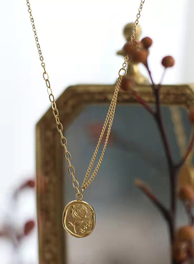 一枝橘玫瑰项链拼接不对称