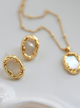 一枝橘简约贝壳项链耳环