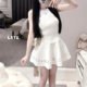 LXYG Halter Neck Cross Knit Top Temperament Hollow Puff Skirt Two-piece Suit Socialite Dress ວັນເກີດແມ່ຍິງ