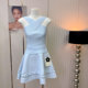 LXYG Halter Neck Cross Knit Top Temperament Hollow Puff Skirt Two-piece Suit Socialite Dress ວັນເກີດແມ່ຍິງ
