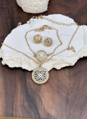 Nawoo镀真金镂空耳钉女小众高级气质百搭时尚精致项链手链套装