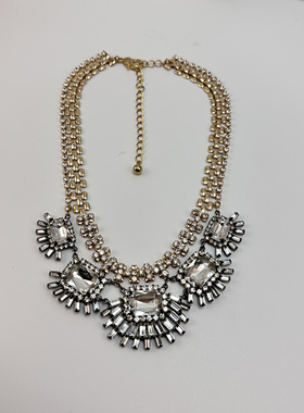 夸张彩色重工镶水钻闪亮毛衣链