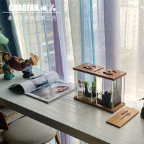 Thai Fish Bowl Fish Bowl Fish Double Tank Micro Landscape Table Top Ornament Super White Glass Small Fish Tank Desk TV Cabinet