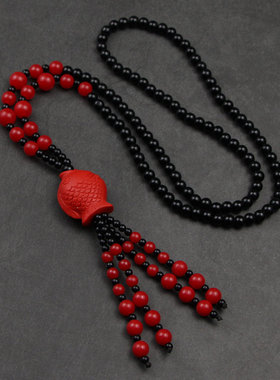 百搭毛衣链朱砂民族风装饰项链