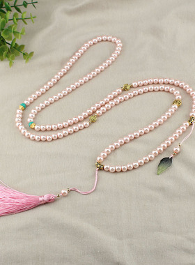 斜跨仿珍珠中式长项链国风挂件
