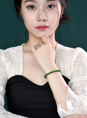 和田玉手串女高级感绿色玉石碧玉串珠手链女2025年新款显皮肤白