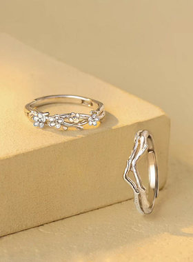 海棠925银戒指情侣对戒结婚男女款素圈巨好看的指环2026新款爆款