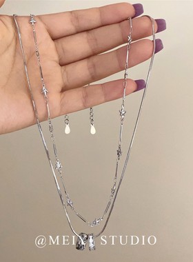 银色星星双层短款潮酷锁骨链