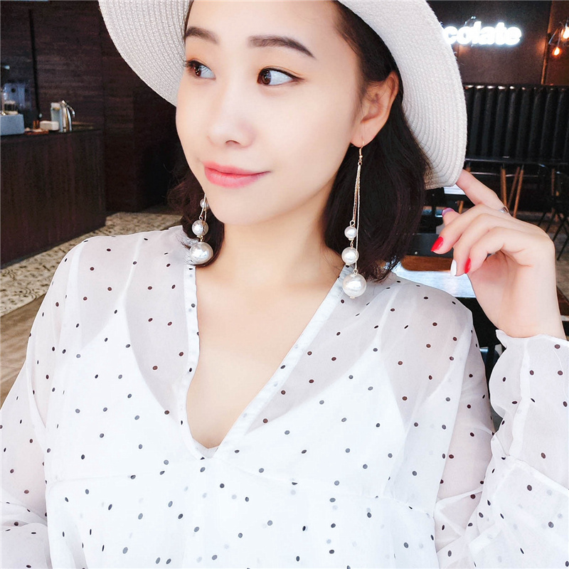 长款流苏珍珠耳环韩国气质网红个姓耳饰品 新款潮耳坠女显脸瘦 2019 长款流苏珍珠耳环韩国气质网红个姓耳饰品 新款潮耳坠女显脸瘦 2019