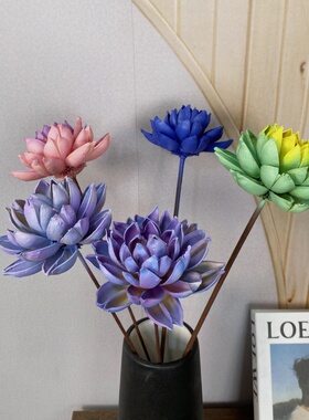 干花永生花手工荷花客厅玄关装饰餐桌花摆件拍照道具