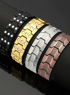 欧美跨境热卖古红铜磁石手链复古时尚三排全磁石可拆卸情侣手环