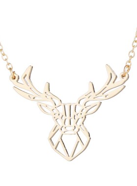 欧美ins项链新不锈钢镂空鹿角锁骨链女小众设计圣诞礼物