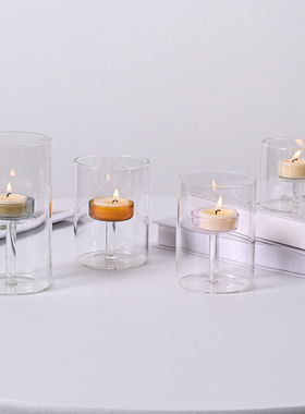 欧式透明玻璃烛台蜡烛器皿彩色婚庆家居装饰创意摆件浪漫烛光晚餐